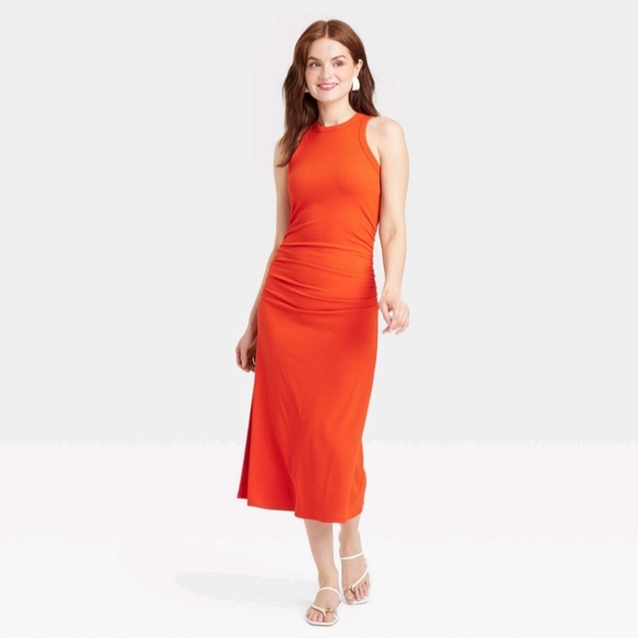 Women's Rib Knit Midi Bodycon Dress - A New Day Red - Picture 1 of 3